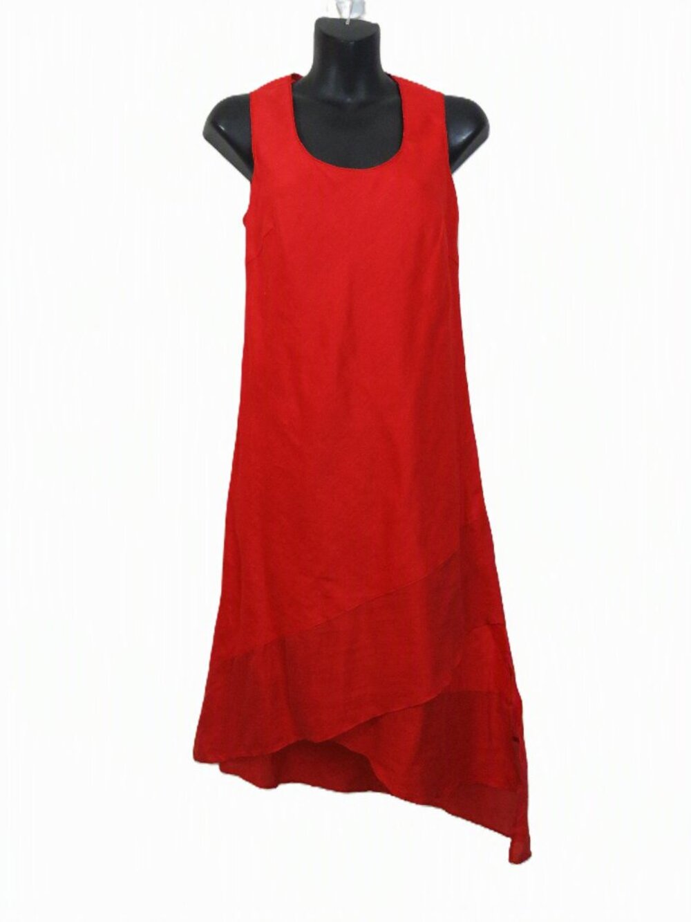 Sundance size XS Red Sleeveless Linen Shift Dress with Silk Trim Asymmetrical